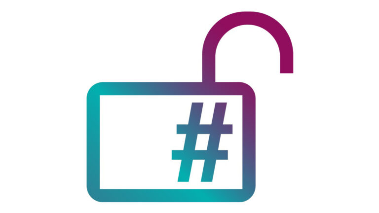 Icon bestehend aus geöffnetem Schloss und Hashtag-Zeichen