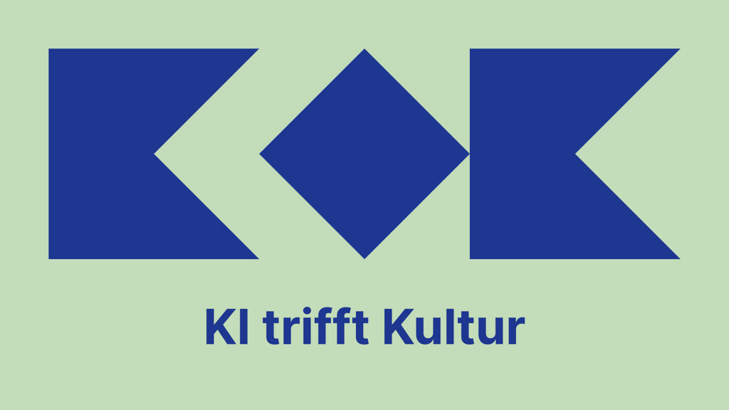 Geometrische Formen und Aufschrift KI triffft Kultur