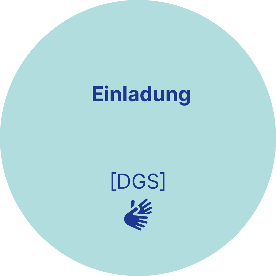 Hintergrundgrafik mit zwei Händen als Gebärdensprach-Symbol und Schriftzug "Einladung"