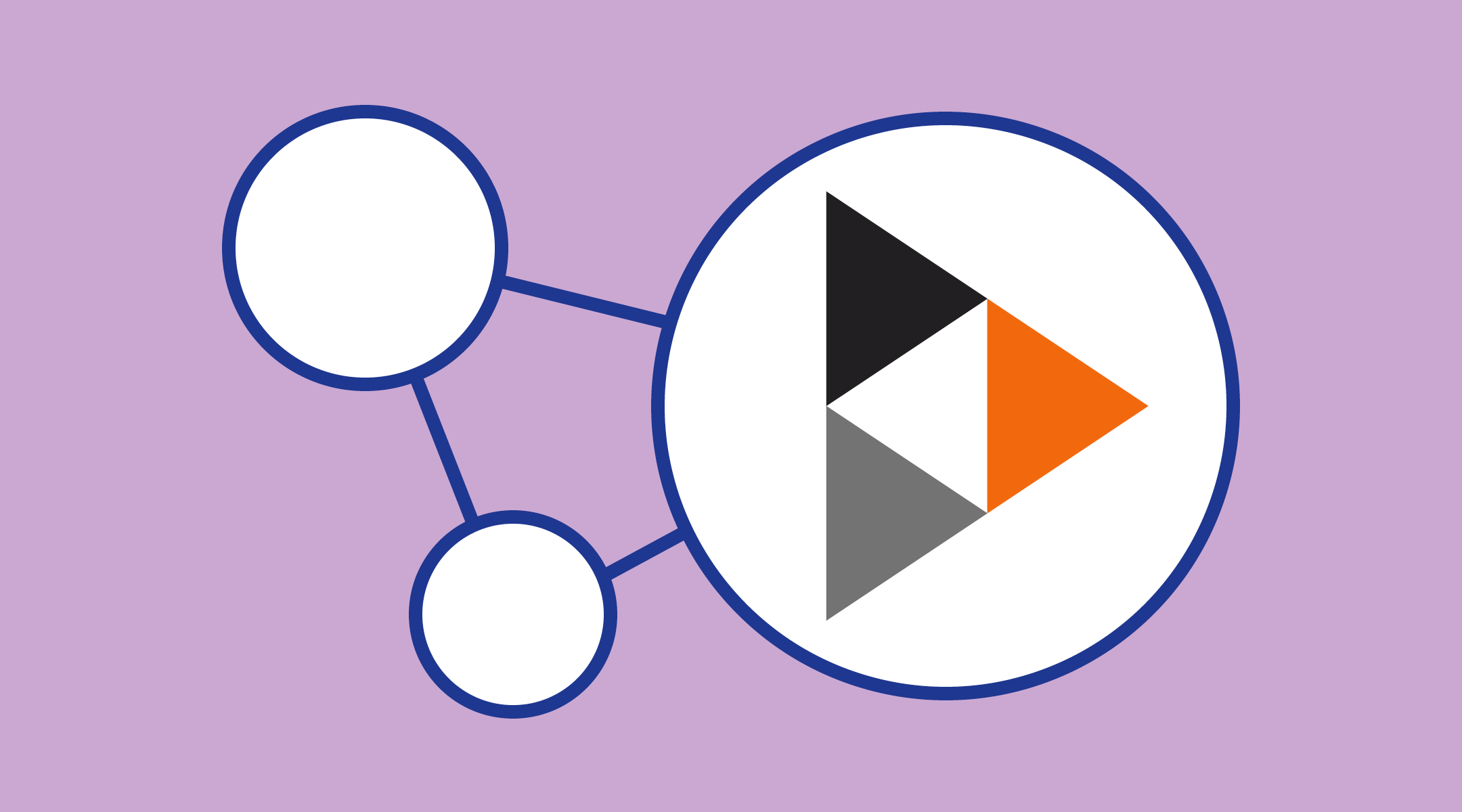Drei miteinander verbundene Kreise symbolsieren einen Ausschnitt des Fediverse. In eiinem der Kreise ist das PeerTube-Logo zu sehen.